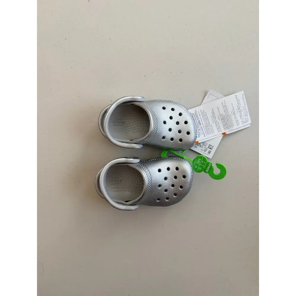 NWT Crocs Classic Metallic Clog Toddler Size C4 Silver Slip On Shoes Kids